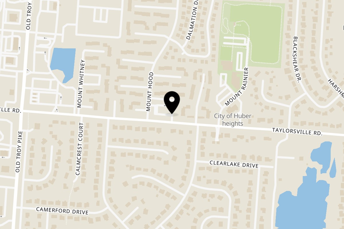 Map showing the location of Gyro Center on 6027 Taylorsville Rd in Huber Heights
